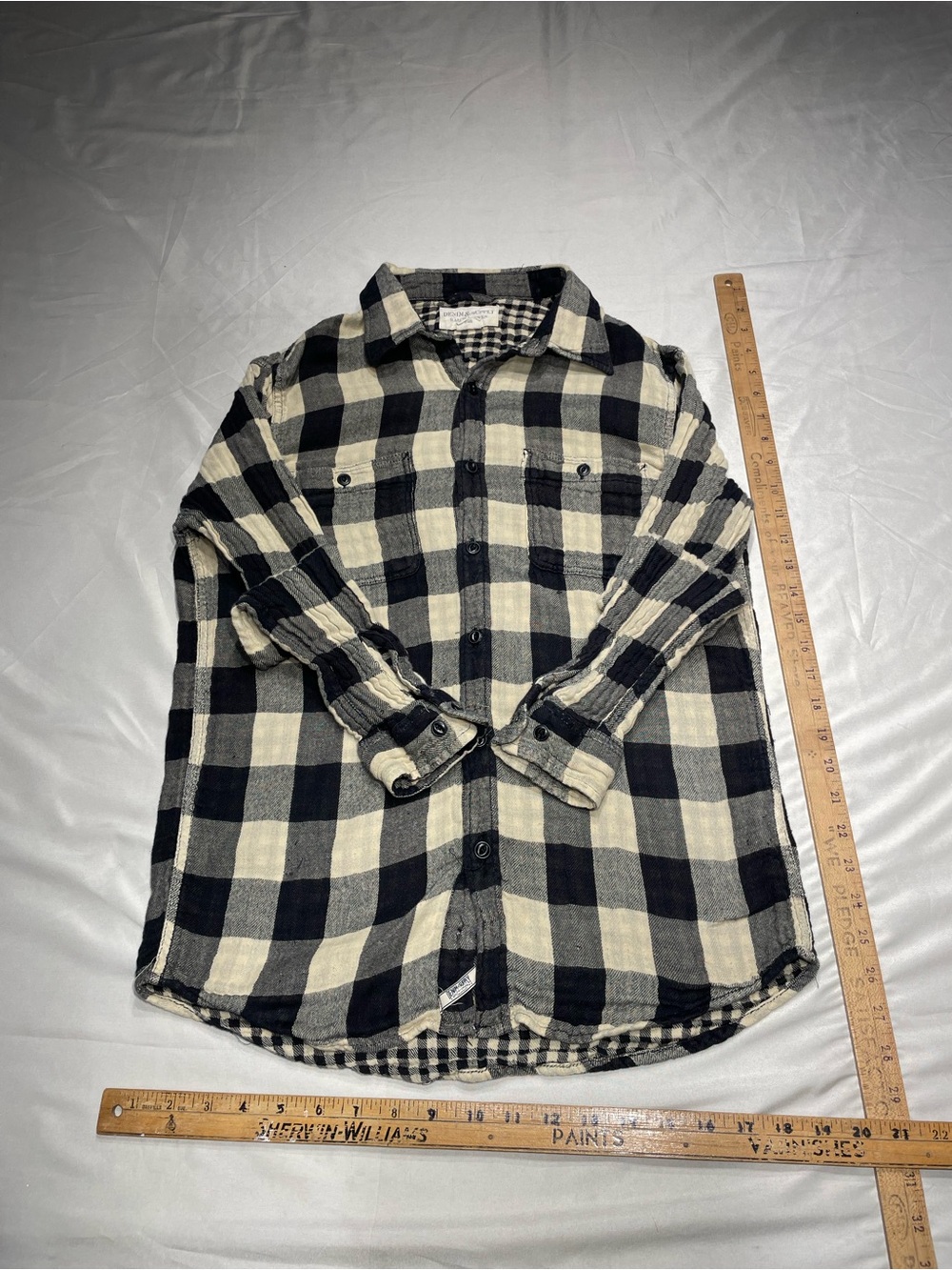 Womens Black and Cream Buffalo Check scrunchie sleeves Button-Down Shirt